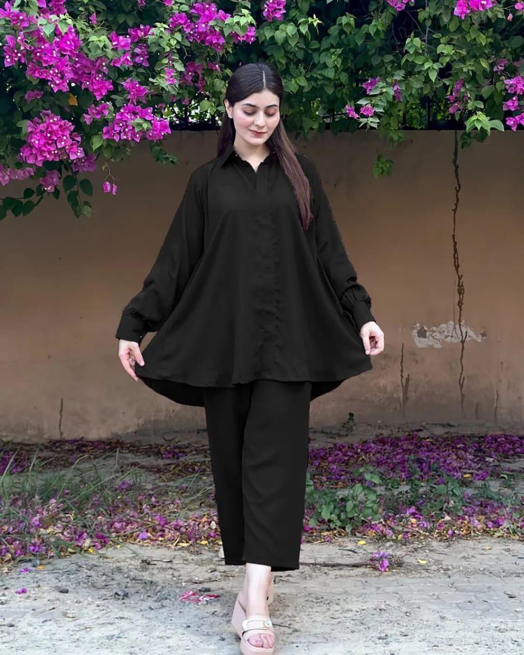 Georgette Co-Ord Set - 2 Pcs in Plain Pattern