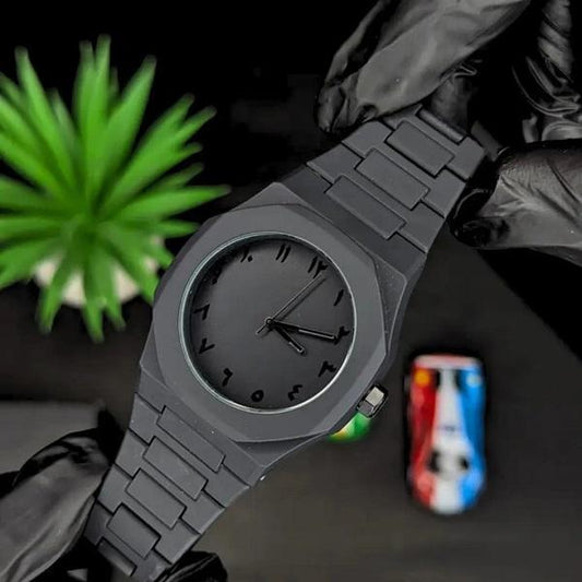 Men's Quartz Black Arabic Aura Watch - 1 Pc Water Resistant