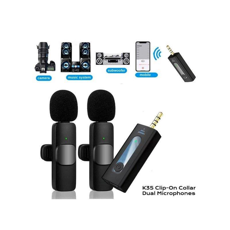 K35 Dual Wireless Lavalier Microphone 3.5mm Jack for Mobile