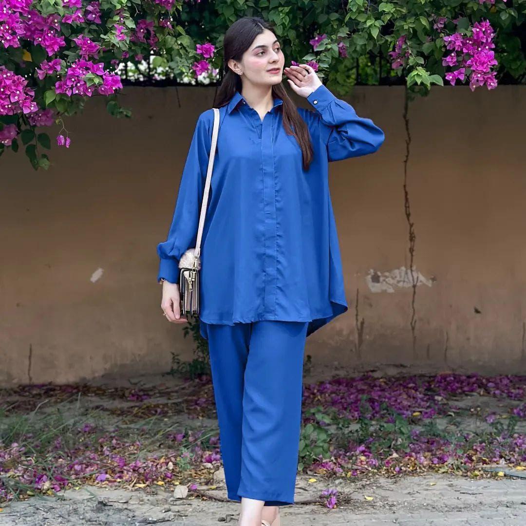 Georgette Co-Ord Set - 2 Pcs in Plain Pattern