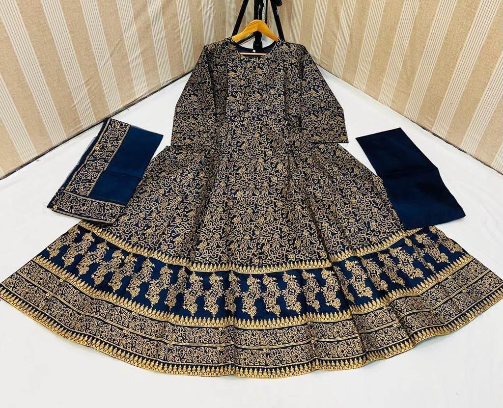 3 Pcs Women's Stitched Katan Silk Printed Maxi Suit