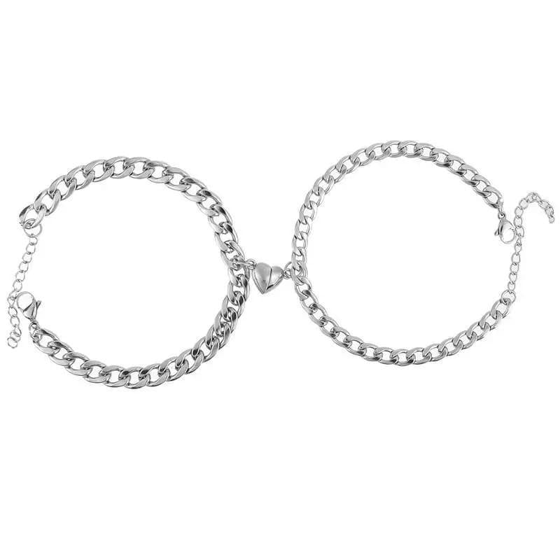 Silver & Gold-Plated  Magnet Heart Design Couple's Bracelet- 2 Pcs