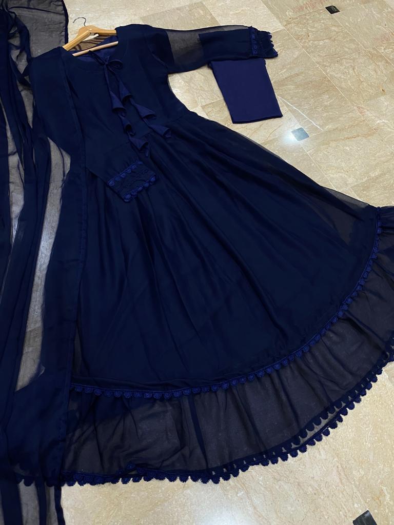 3 Pcs Women's Stitched Chiffon Embroidered Maxi Suit