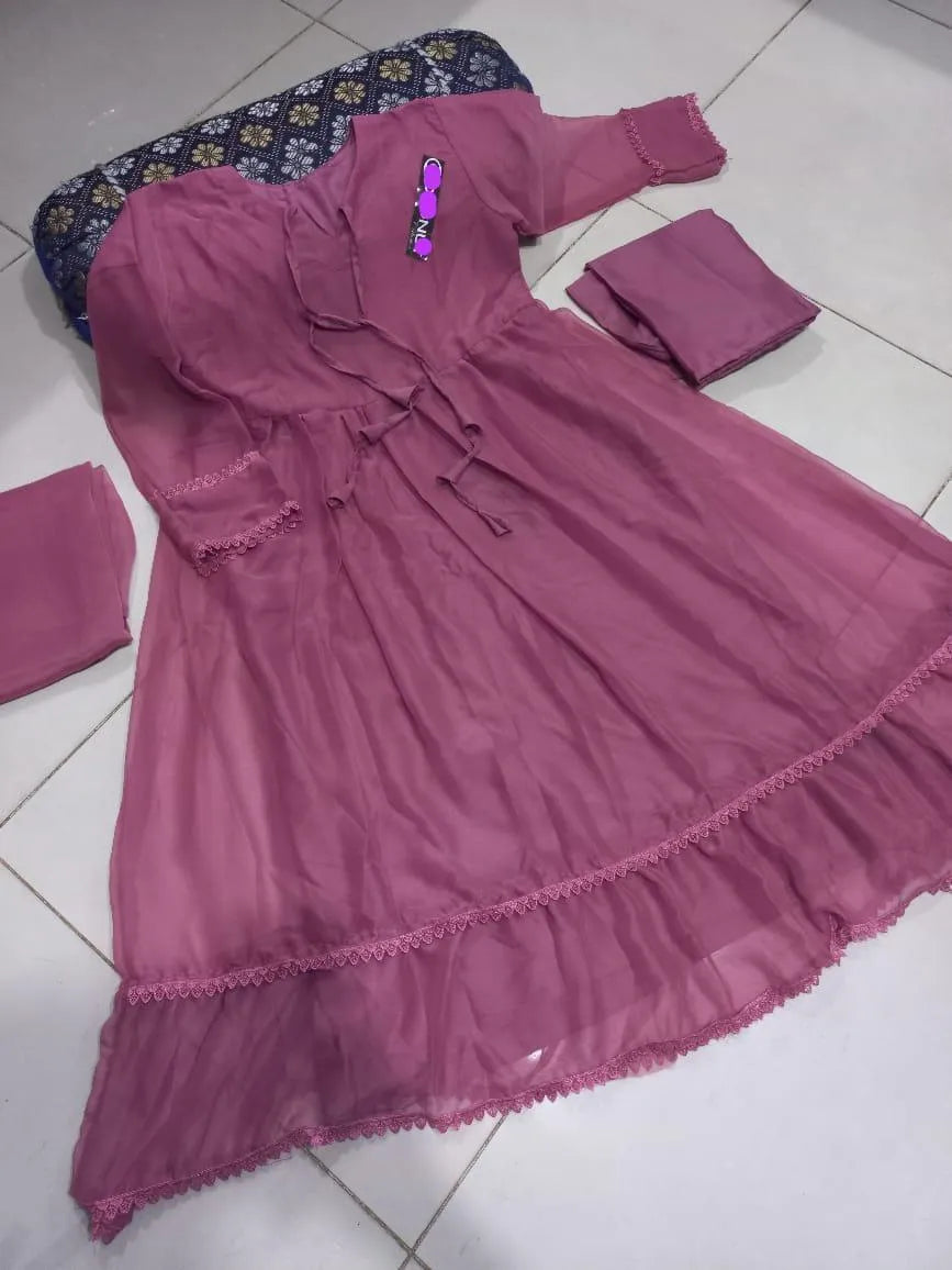 3 Pcs Women's Stitched Chiffon Embroidered Maxi Suit