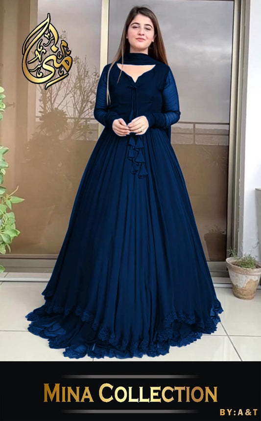 3 Pcs Women's Stitched Chiffon Embroidered Maxi Suit