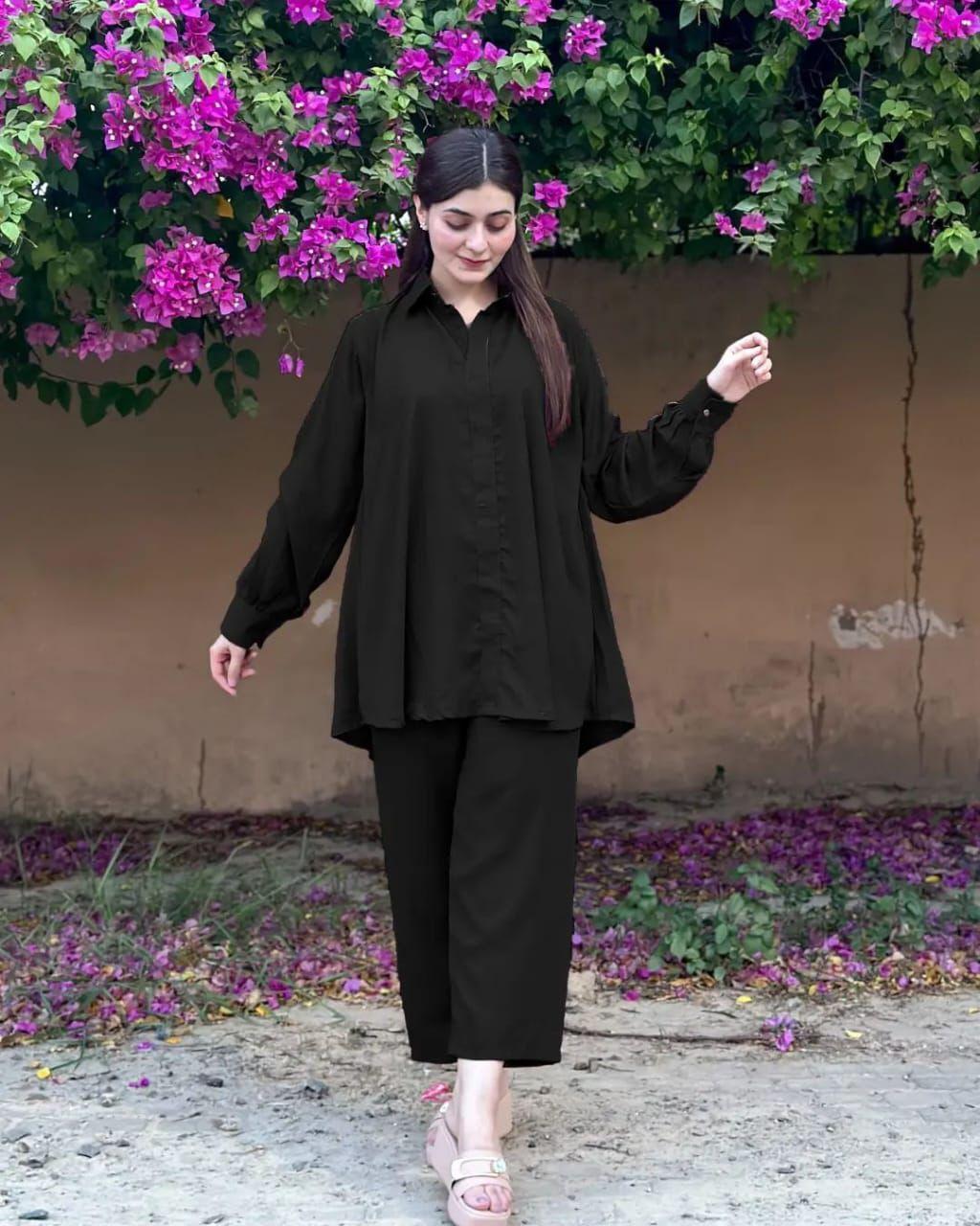 Georgette Co-Ord Set - 2 Pcs in Plain Pattern