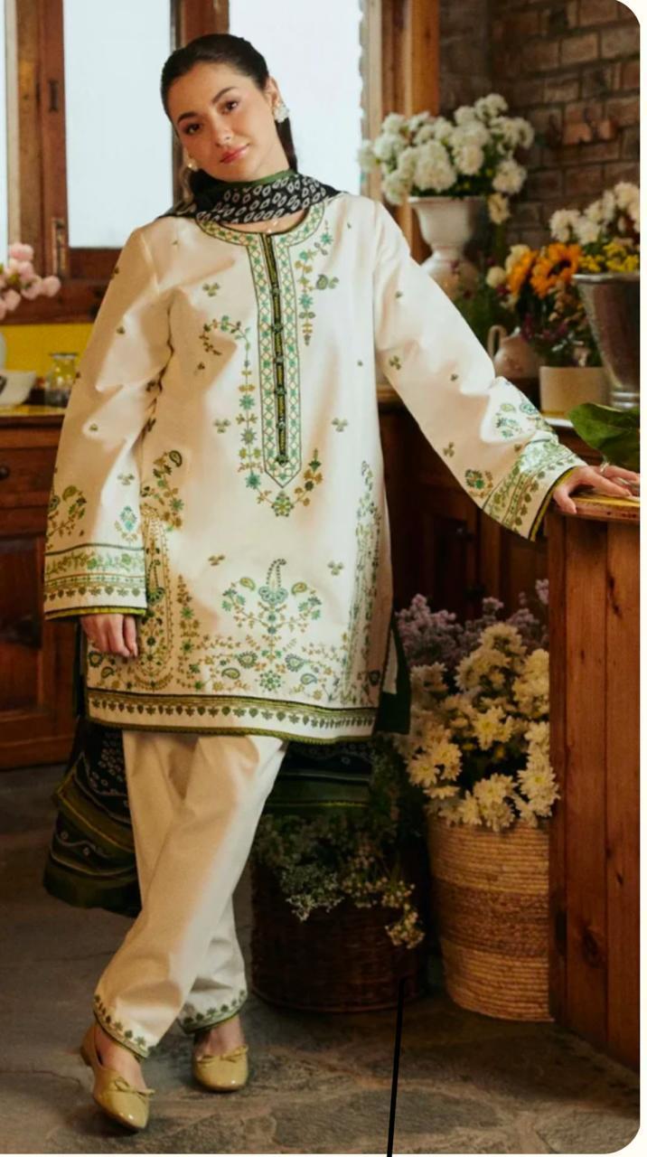 3 Pcs Women's Unstitched Embroidered Suit