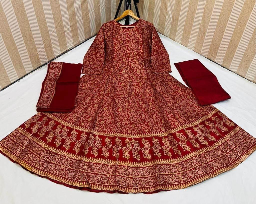 3 Pcs Women's Stitched Katan Silk Printed Maxi Suit
