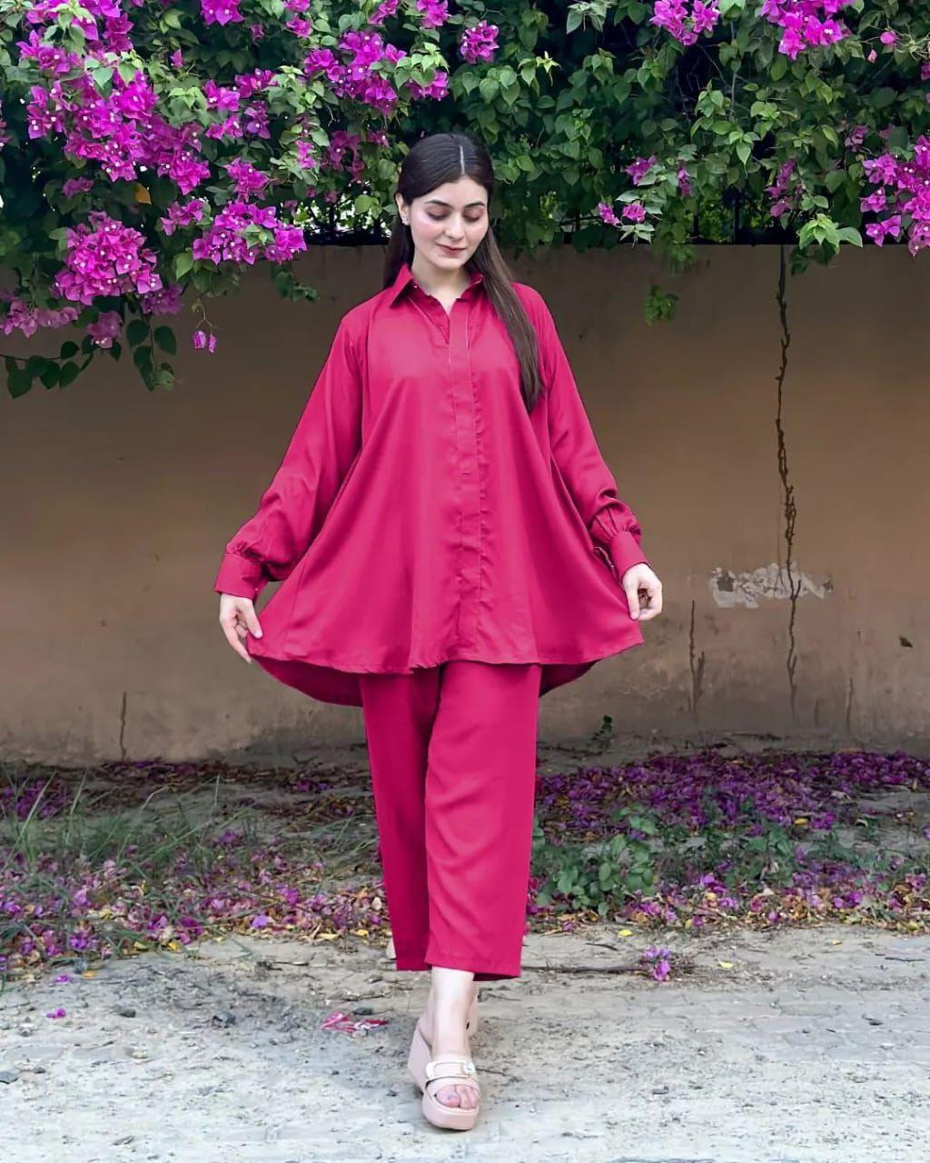 Georgette Co-Ord Set - 2 Pcs in Plain Pattern