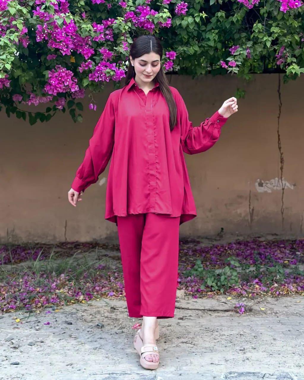 Georgette Co-Ord Set - 2 Pcs in Plain Pattern