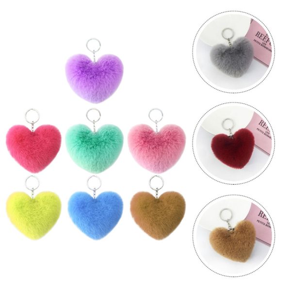 01 Pcs Heart Fluffy Fur Ball Pom Pom Keychain – Keychains For Girls – Key-chain For Bags – Keychain For Pouch – Heart Keychain | Random Color