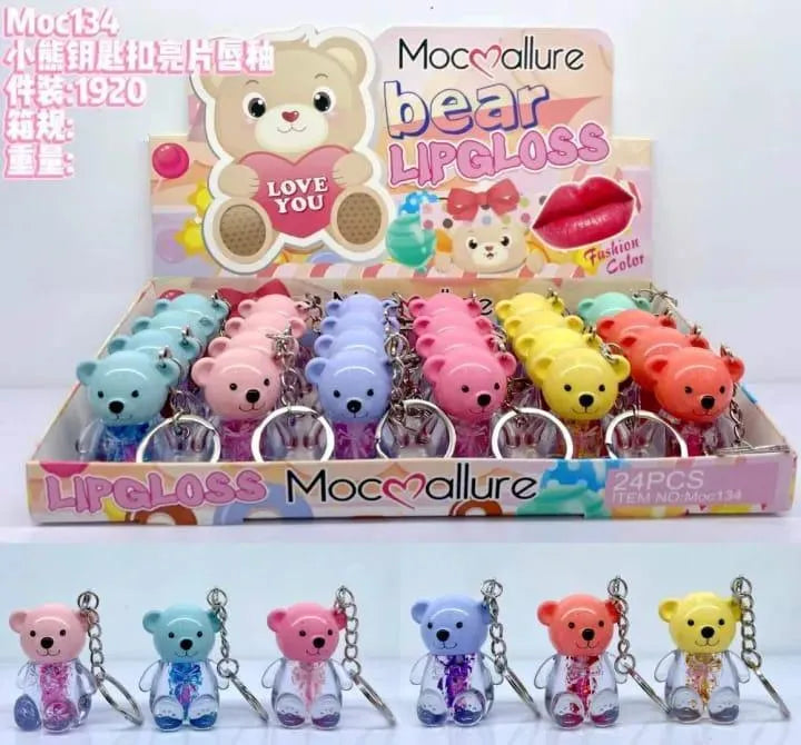Teddy Bear Keychain Style High Pigmented Lip Oil, 3 Pcs