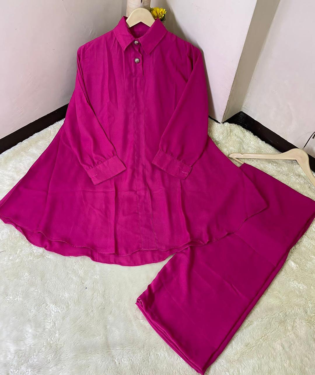 Georgette Co-Ord Set - 2 Pcs in Plain Pattern