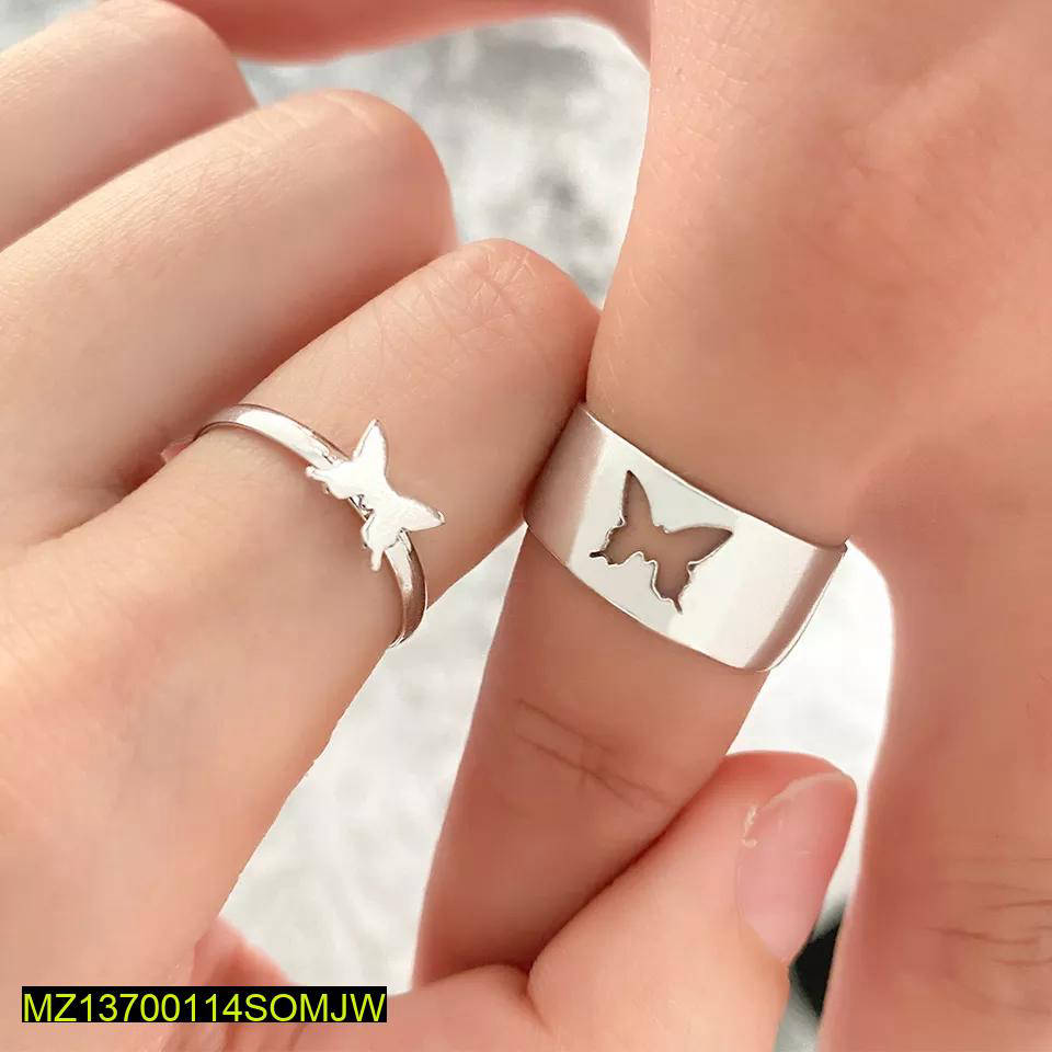 2 Pcs Trendy Couple Butterfly Rings
