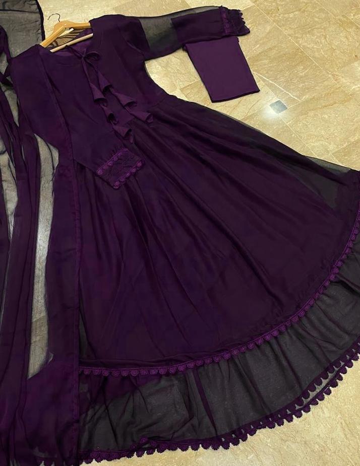 3 Pcs Women's Stitched Chiffon Embroidered Maxi Suit