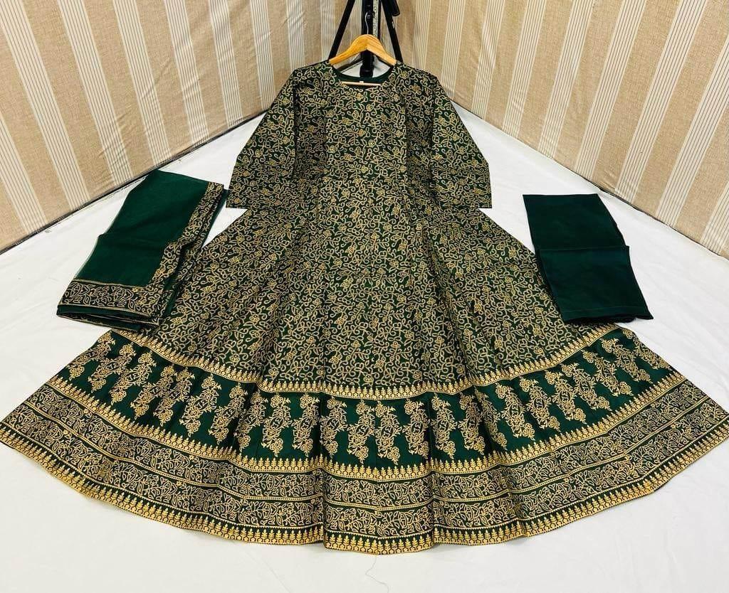 3 Pcs Women's Stitched Katan Silk Printed Maxi Suit