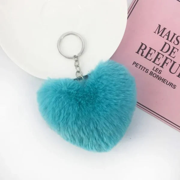 01 Pcs Heart Fluffy Fur Ball Pom Pom Keychain – Keychains For Girls – Key-chain For Bags – Keychain For Pouch – Heart Keychain | Random Color