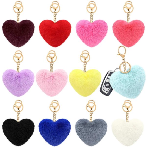 01 Pcs Heart Fluffy Fur Ball Pom Pom Keychain – Keychains For Girls – Key-chain For Bags – Keychain For Pouch – Heart Keychain | Random Color