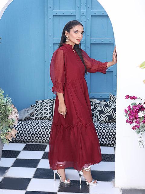 Nazmina Flary Long Maroon Frock (Fr-614N)