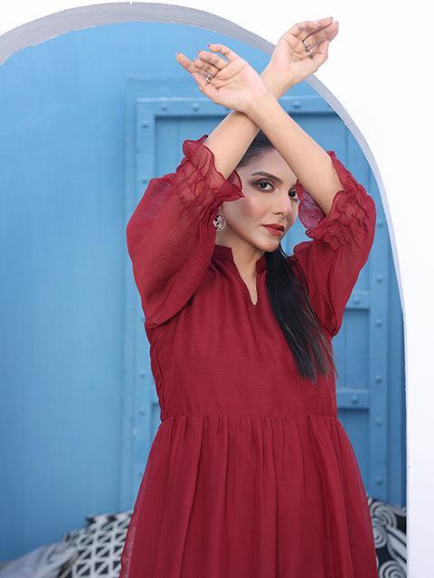 Nazmina Flary Long Maroon Frock (Fr-614N)
