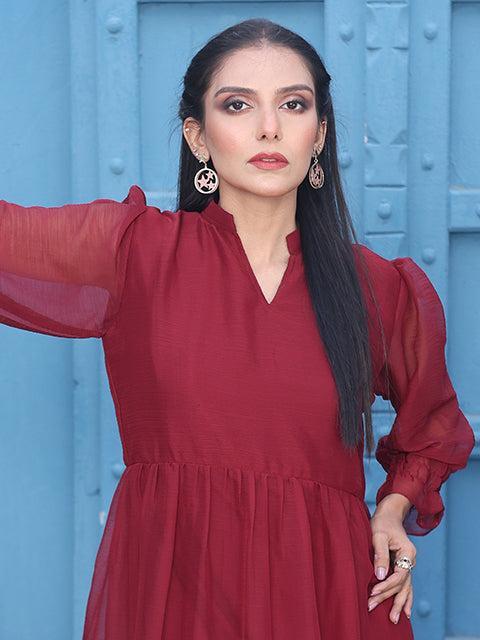 Nazmina Flary Long Maroon Frock (Fr-614N)