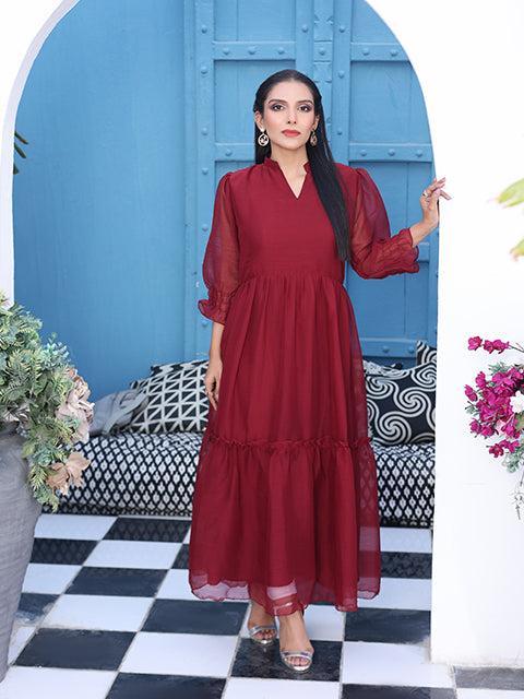 Nazmina Flary Long Maroon Frock (Fr-614N)