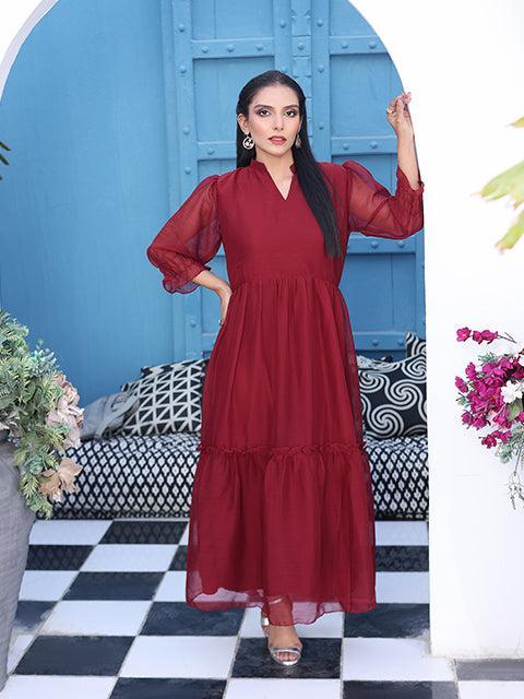 Nazmina Flary Long Maroon Frock (Fr-614N)