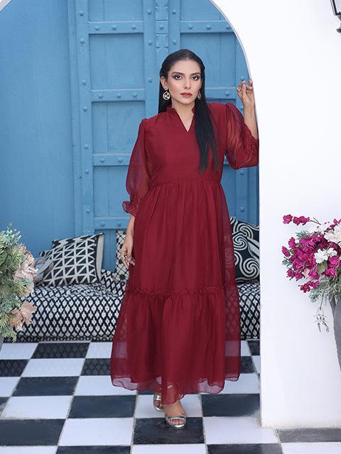Nazmina Flary Long Maroon Frock (Fr-614N)