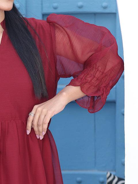 Nazmina Flary Long Maroon Frock (Fr-614N)