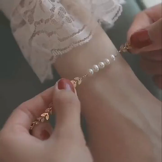 Leaf Pearl Gold Bracelet For Girls
