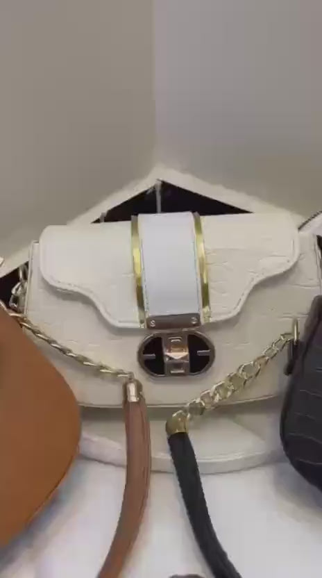 Black Monogram Leather Shoulder Bag for Girls with Gold Hardware