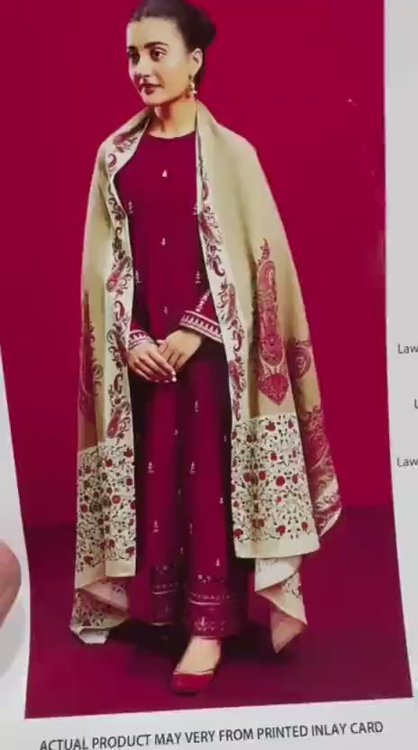 Maroon Embroidered 3 Pcs Women Suit Lawn