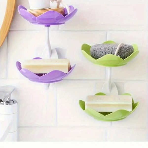 Multicolor Lotus Flower Soap Holder, Double Layer Wall-mounted, No-drill With Drainage, Quick-dry Plastic Bathroom Organizer For Soap Storage, Soap Holder For Bathroom ( Random Color ) – 01 Stand