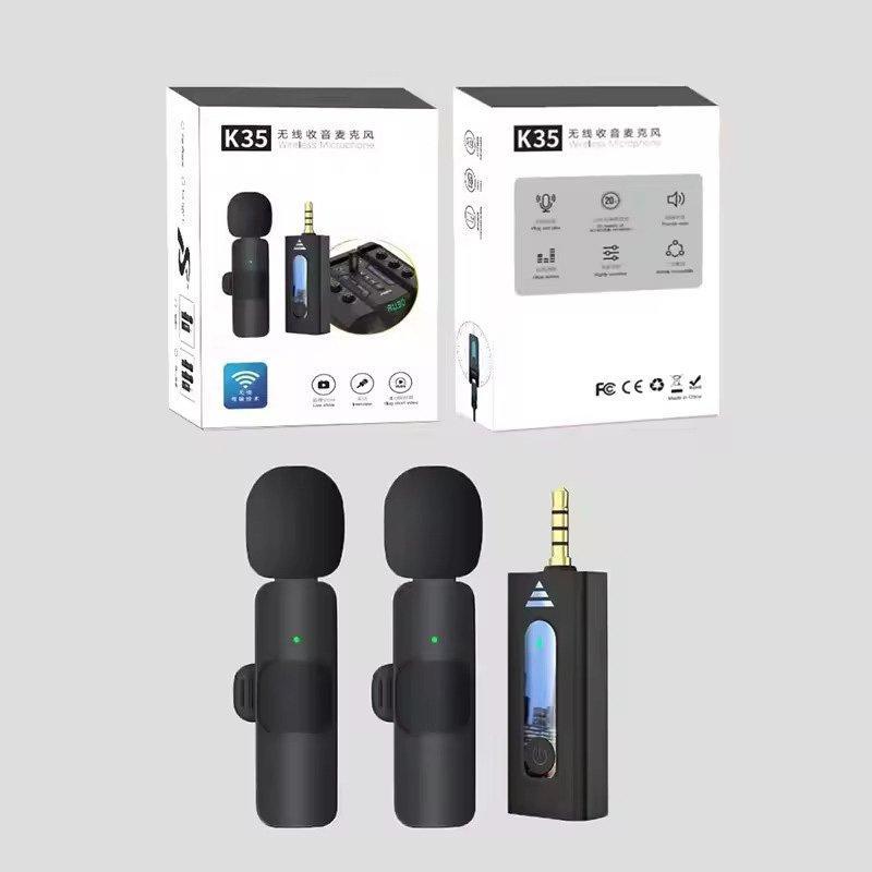 K35 Dual Wireless Lavalier Microphone 3.5mm Jack for Mobile