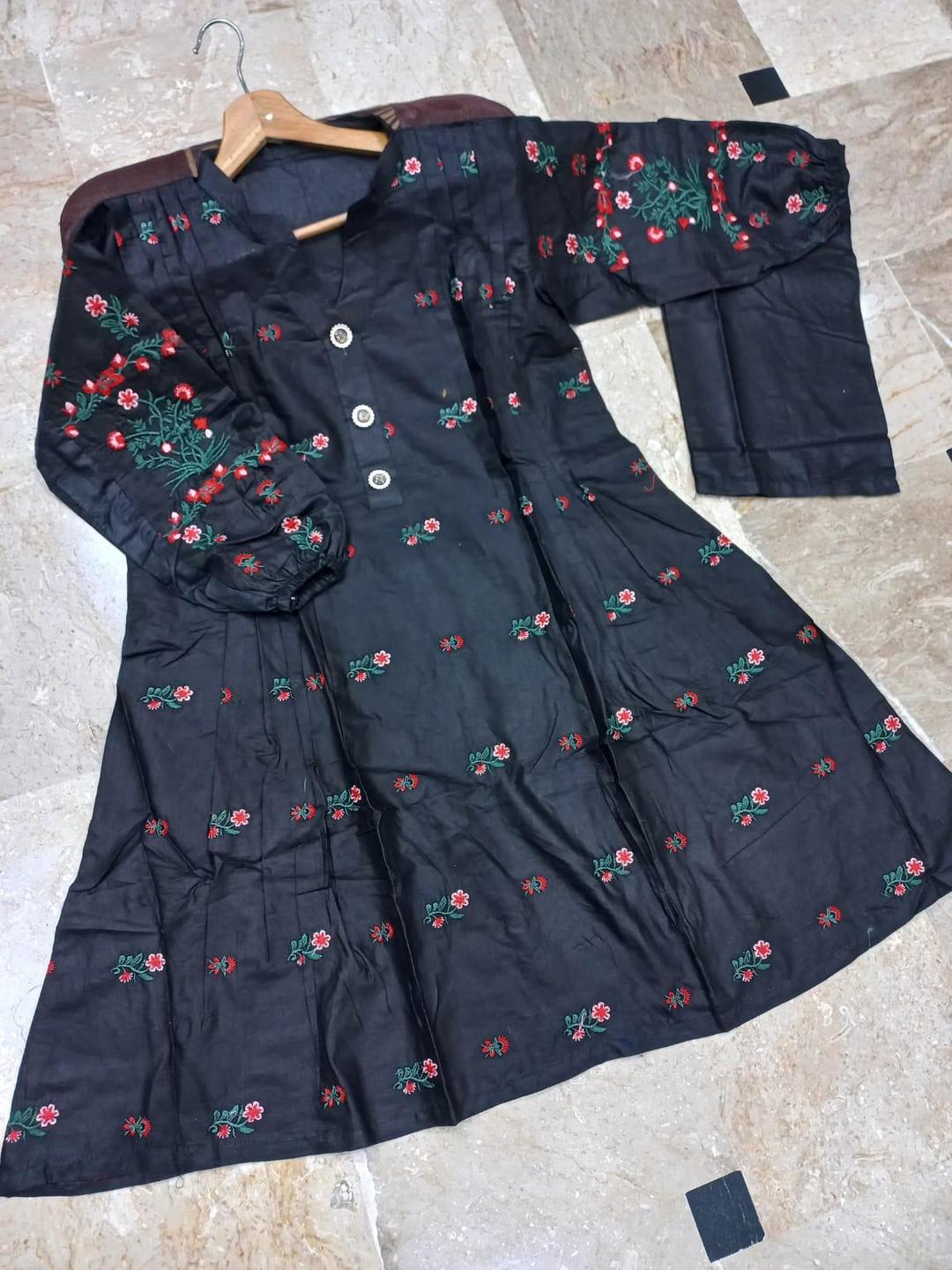 2 Pcs Women's Stitched Cotton Embroidered Shirt And Trouser