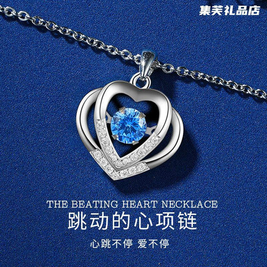 With you in my heart 925 sterling silver beating heart smart necklace female clavicle chain