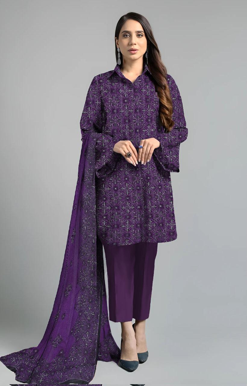 3 Pcs Women's Unstitched Printed Suit