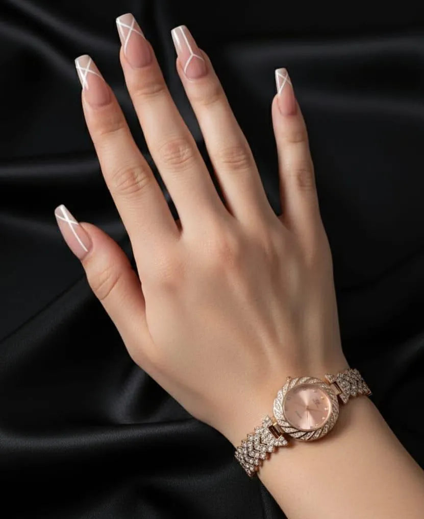 Women's Rose Gold Quartz Watch with Chain Strap - 1 Pc