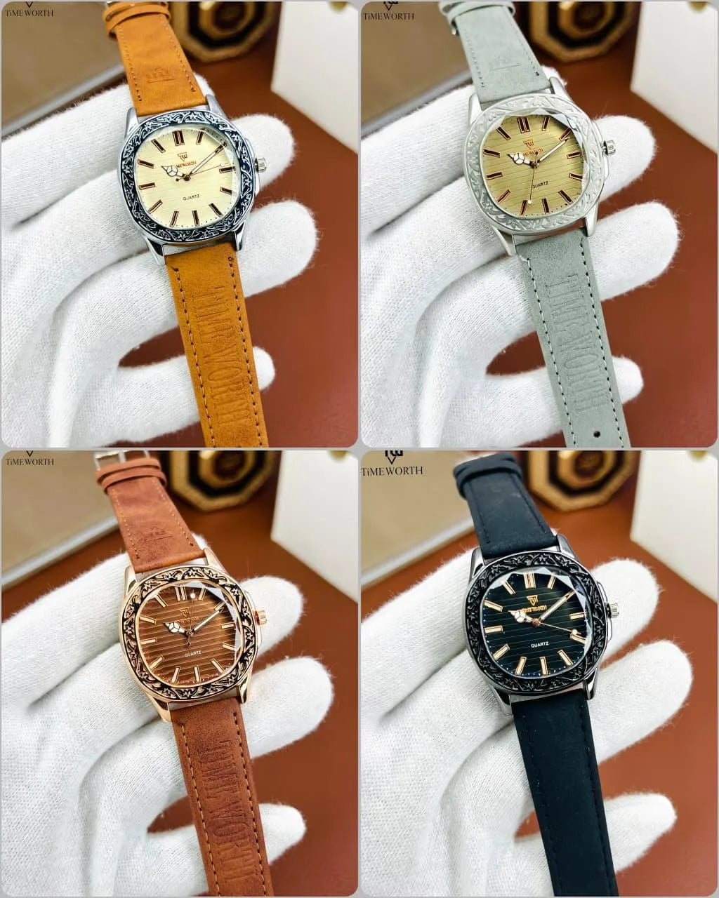 TimeWorth Luxury Quartz Watch for Men - Stylish Textured Dial Analog Wristwatch with Premium Leather/Suede Strap - 2026 Edition Fashion Watch for Boys & Gents (Multiple Colors)