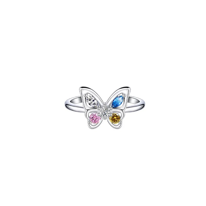 Butterfly Ring Women's Summer Atmosphere Inlaid Color Zirconium Ring Daily Simple Color Dream Butterfly Finger Ring Opening