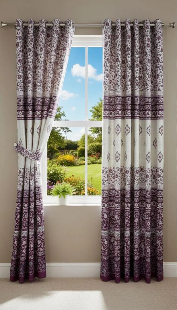 Purple Printed Cotton Curtains 102x60 Inch