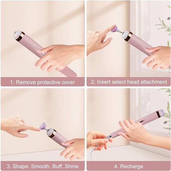 5 In 1 Professional Manicure Nail | Salon Nail Finishing Touch | Nail Grinding, Burnishing Machine | Full Manicure And Pedicure Tool – Pink Color