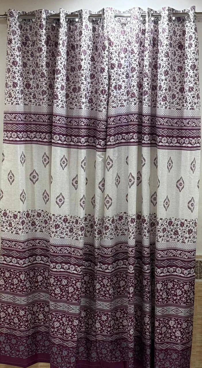 Purple Printed Cotton Curtains 102x60 Inch