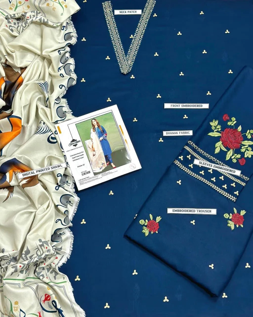 3 Pcs Women's Unstitched Embroidered Suit