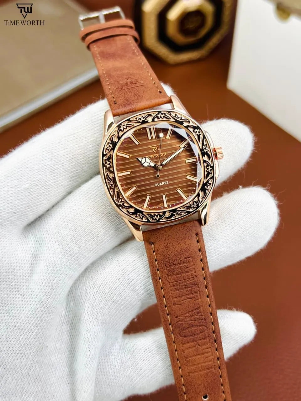 TimeWorth Luxury Quartz Watch for Men - Stylish Textured Dial Analog Wristwatch with Premium Leather/Suede Strap - 2026 Edition Fashion Watch for Boys & Gents (Multiple Colors)