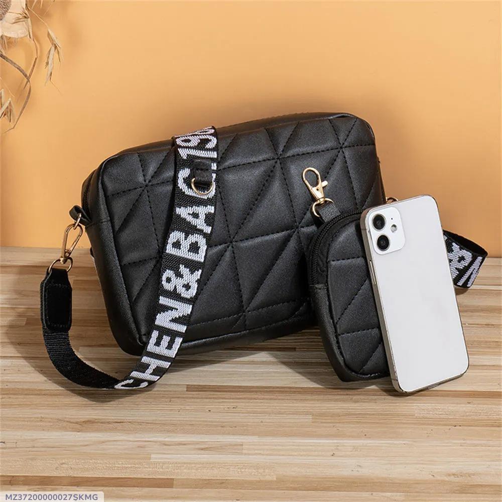 Stylish Girl's Crossbody Bag - 2 Pcs Black Embroidered PU Leather, C-AR-5 Black