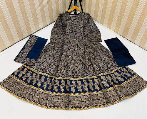 3 Pcs Women's Stitched Katan Silk Printed Maxi Suit