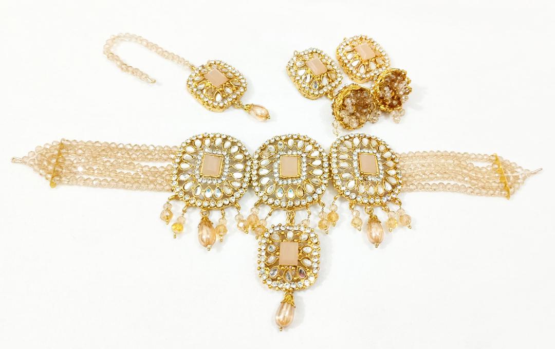 Stunning 4 Pcs Gold Plated Choker Set with Multi Layered Design