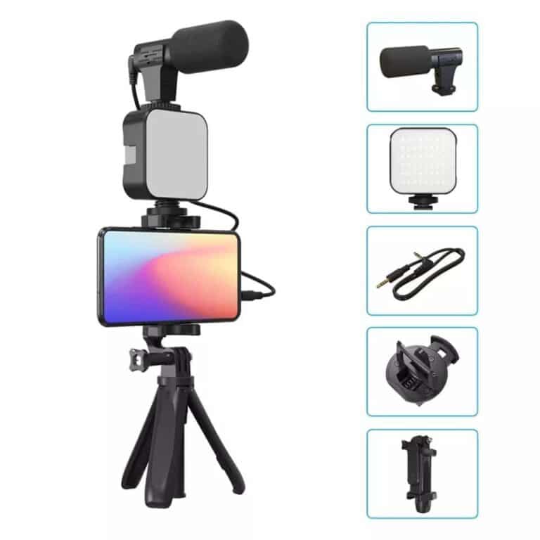 Vlogging Kit Accessories for Mobile Phone DSLR Camera Video Recording with Tripod Shoot Mic 360 LED Remote Selfie Light for Live Streaming Short Film