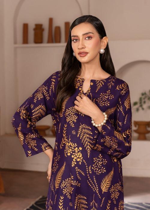 Stylish Women's Stitched Printed Shirt and Trouser Set, 2 Pcs, Arabic Linen